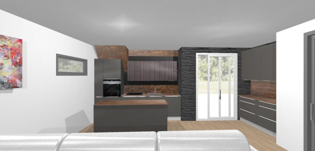 Grafická vizualizácia kuchyne Sykora v sivej farbe