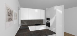 Grafická vizualizácia kuchyne Sykora v bielej farbe